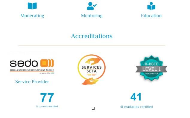 Accreditation and services graphic from the business profile